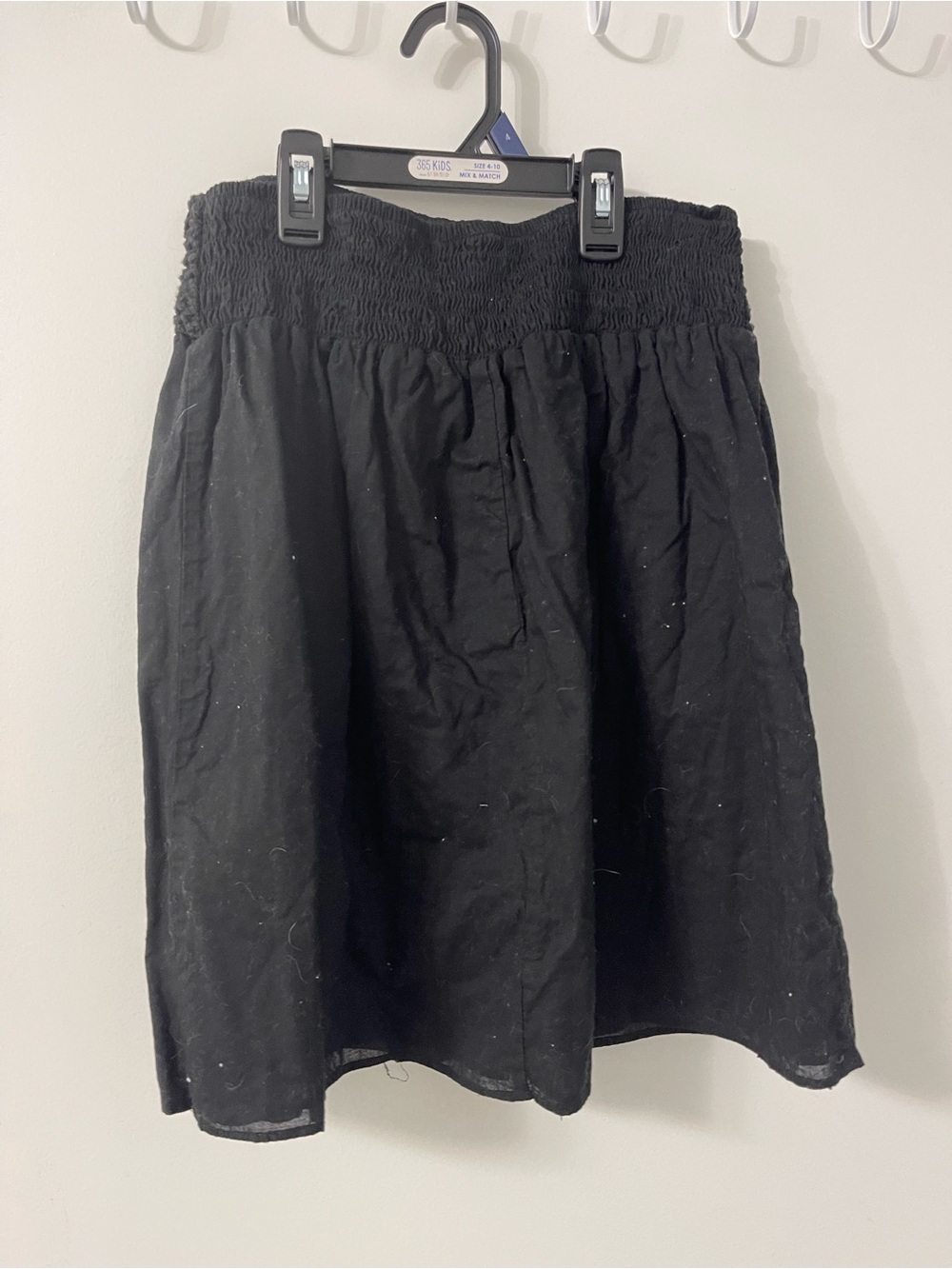 Smocked Waist Black Midi Skirt